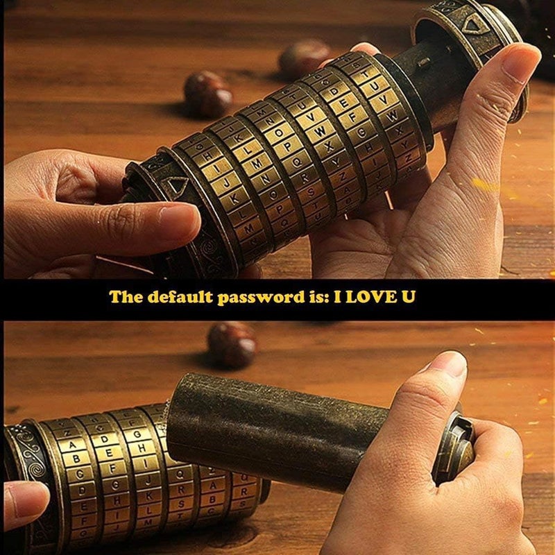هدية عيد الحب الفريدة من نوعها من Cryptex Da Vinci Code Mini Cryptex Lock Puzzle Boxes مع مقصورات مخفية من المعدن الحقيقي الثقيل هدايا عيد ميلاد جديدة كبيرة بما يكفي لملاحظات النقود الورقية والمجوهرات (برونزية) - Image 3